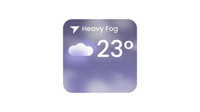 A weather widget displaying heavy fog conditions with a temperature reading of 21 degrees and a cloudy sky background icon