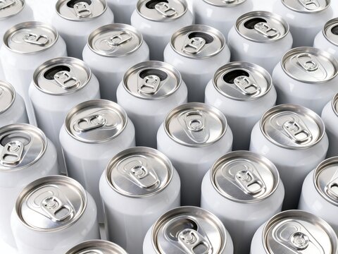 Many White Aluminum Cans of Beverage with Pull Tabs