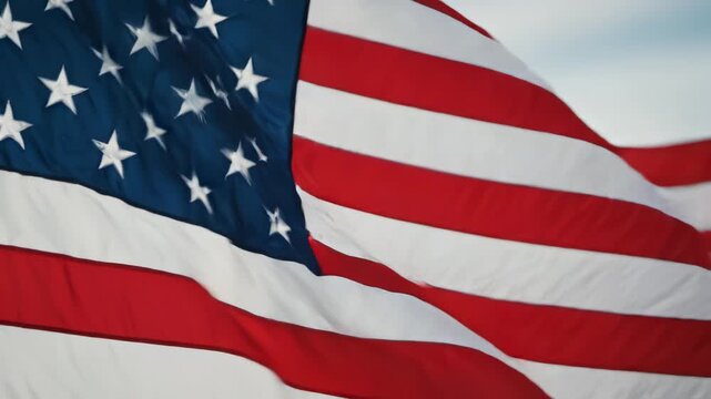 American flag waving in the wind highlighting geometric patterns and contemporary art