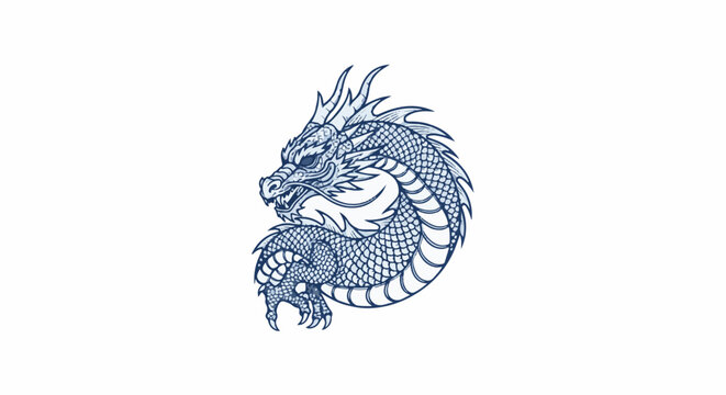 Stylized blue dragon coiled with intricate scales and sharp claws