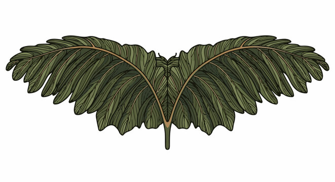Symmetrical arrangement of large, dark green, veined leaves