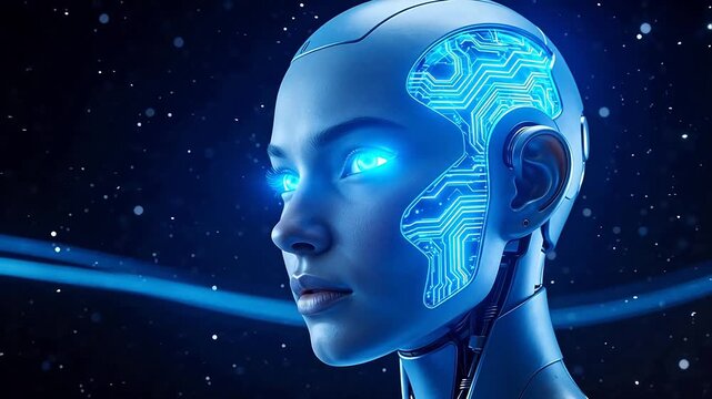 cyborg head with glowing circuits