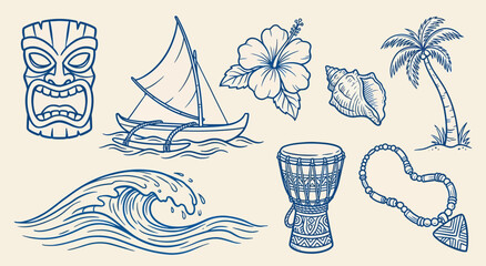 Polynesian culture doodle icon set hand drawn vector illustration © Raheela