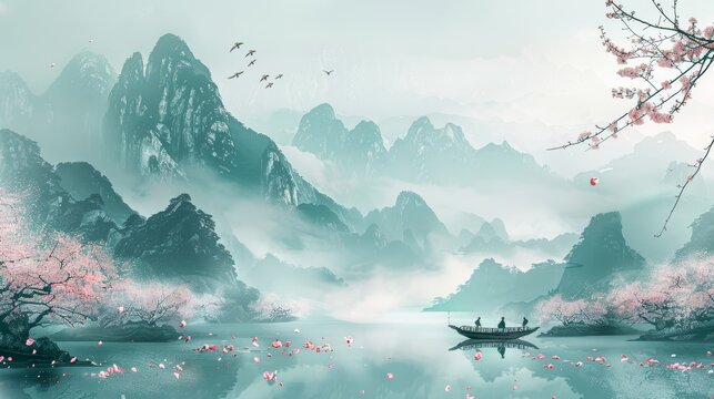 Chinese style natural scenery ink painting