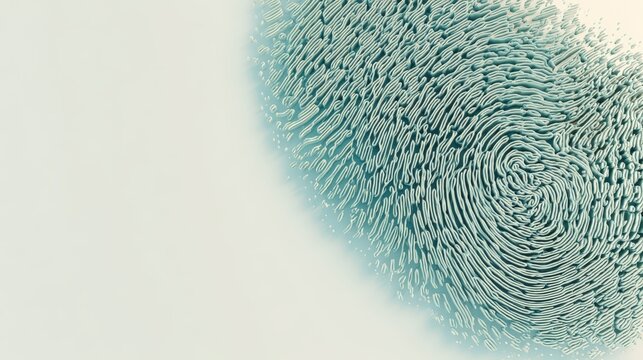 Close-up image of a fingerprint with intricate ridges and valleys in teal shades on a light background, ai Hyper-personalization abstract background