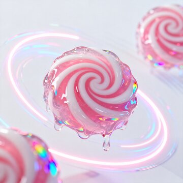 Pink and White Swirled Lollipop with Glitter Effect