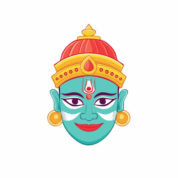 Illustration of Hindu deity Krishna's face with blue skin and crown