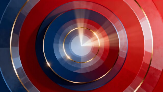 Abstract concentric circles with red blue and gold