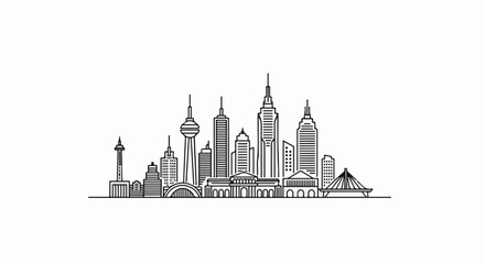 Fototapeta premium Black and white line art illustration of a city skyline