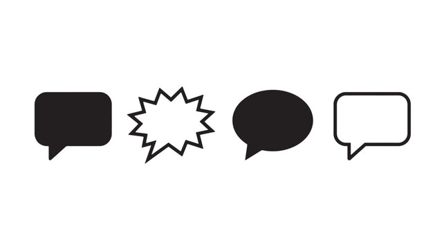 Speech bubble silhouette set with outline and solid icons for messaging, chat, comments, and customer support UI design