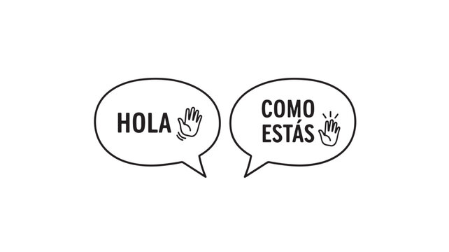 Speech bubbles greeting with hola and como estas in spanish featuring hello, how are you, conversation with communication and language elements for