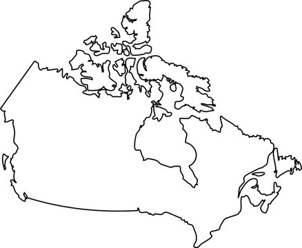 Black and white outline map of canada with provinces