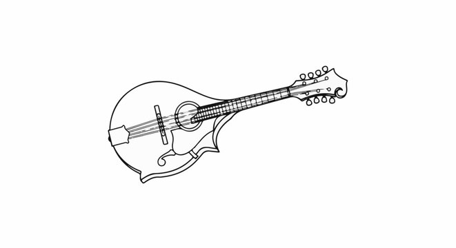 Black and white line drawing of a mandolin on a white background