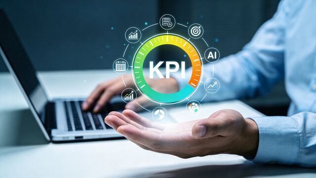 KPI Performance Dashboard with Business Analytics Metrics, Data Visualization and Strategy Management Concept