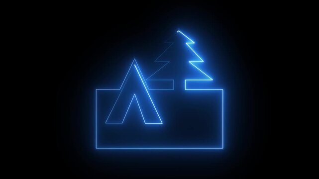 Blue color neon Christmas tree animation. Glowing neon Christmas tree icon with star, looped slow flashing animation.