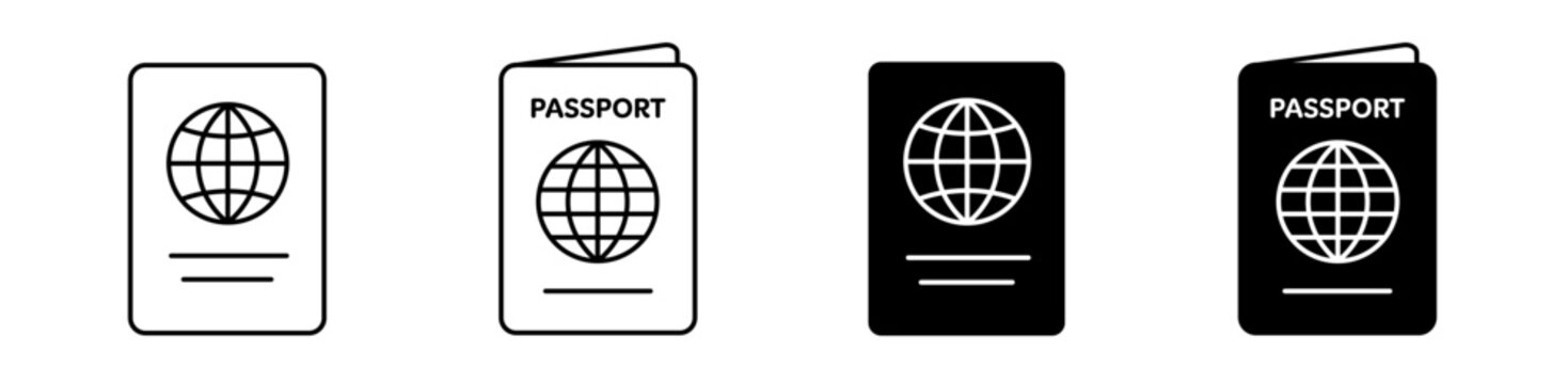 International passport icon set. Travel foreign document, national citizenship identity symbol. Vector illustration. 