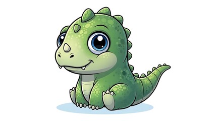 Fototapeta premium Cute cartoon baby dinosaur sitting happily