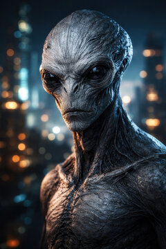 Mysterious Alien Creature Over Night City Lights
