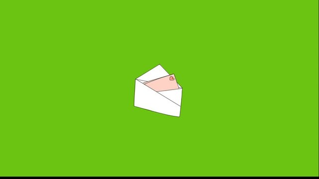 Animated white envelopes opening on green screen background