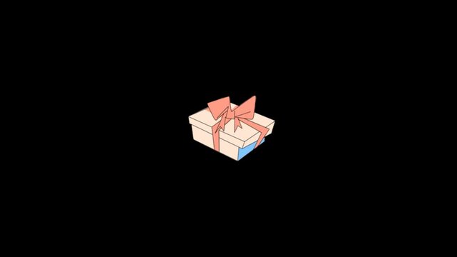 Animated gift box with red bow rotating on black background symbolizing surprise and celebration