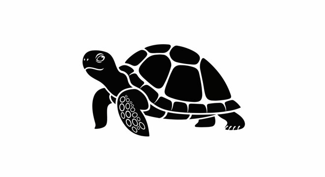 Black silhouette of a sea turtle with a patterned shell and flippers