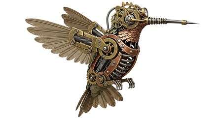Obraz premium Steampunk hummingbird robot flying