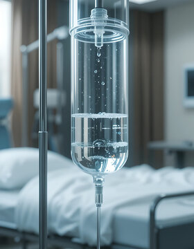 Intravenous Drip Close-up in a Hospital Room Setting
