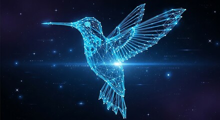 Obraz premium Hummingbird with glowing wireframe wings in space