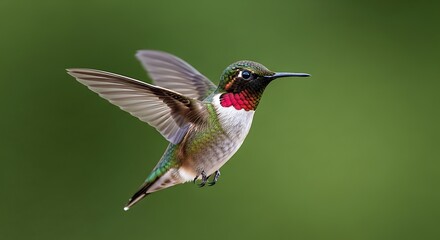 Obraz premium Ruby-throated hummingbird flying in nature