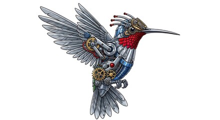 Obraz premium Steampunk hummingbird with mechanical wings