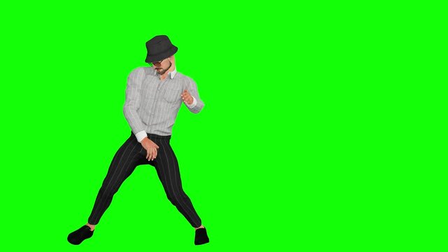 dancer steps sideways with motion on green screen, isolated for chroma key compositing in music, entertainment, advertising, and video production. Useful for visual storytelling.