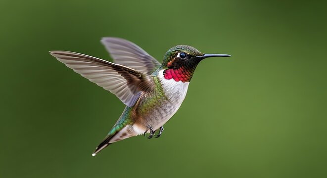 Ruby-throated hummingbird flying in nature