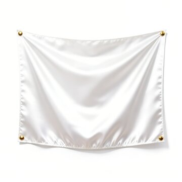 White Satin Flag with Golden Fasteners on White Background