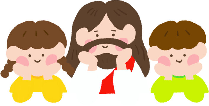 Jesus with Children Cute Christian Illustration for Kids Sunday School
