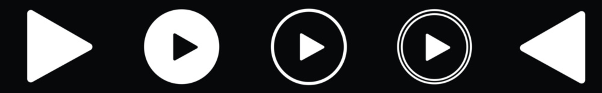 Play buttons icons set for media player controls  various white play button symbols on dark background for video and audio navigation