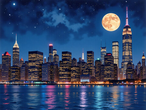 new york city skyline at night