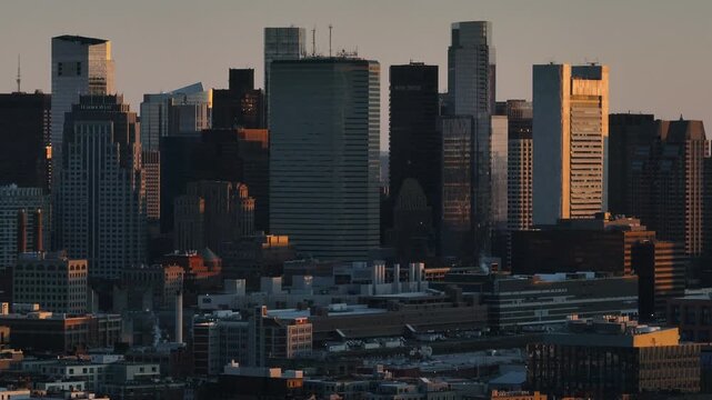 Aerial view of the sunset over Brighton, Boston