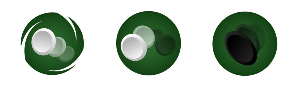 Othello board game logo set, vector reversi pieces with motion effect on green background