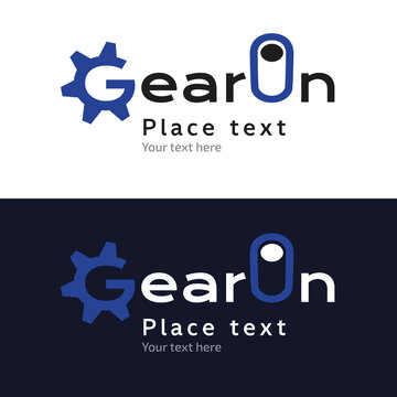 Industrial gear logo set, vector typography with cogwheel and toggle switch symbols