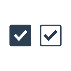 Set of two dark blue checkmark icons in square boxes, one solid and one outlined, representing confirmation or completion. © @ahmedmaynul
