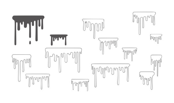 Collection of dripping paint blobs and lines white liquid flow abstract