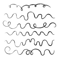 Fototapeta premium Hand drawn wavy lines set, black ink swirls and curly vector dividers
