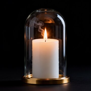 White Candle Burning Inside Glass Dome