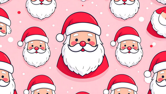 Pixel art Santa Claus faces, holiday seamless pattern with cheerful Christmas characters, festive background for winter season greetings