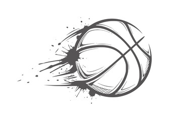 Dynamic basketball with dark ink splashes and motion lines sport game action © Mahin