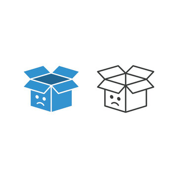 Sad Face Open Cardboard Box Icon - Blue and Outline Styles