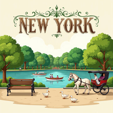 new york summer in the park illustration
