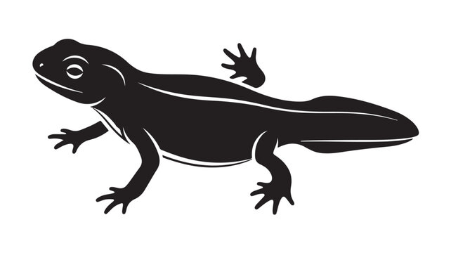 Black salamander silhouette vector illustration, minimalist newt amphibian icon, isolated lizard profile graphic for nature and wildlife branding