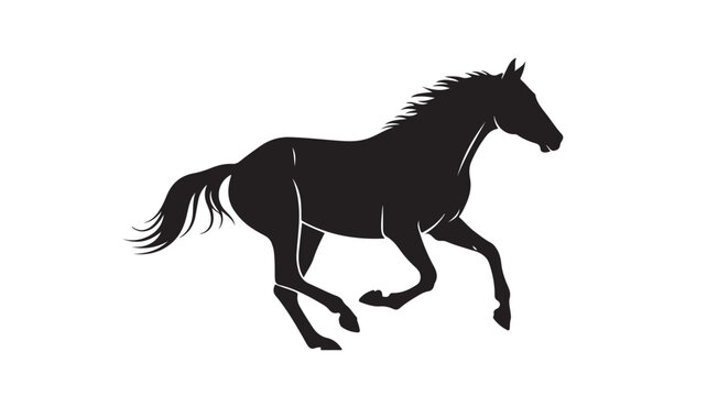 Galloping horse silhouette, black stallion running vector icon, wild mustang in motion, equestrian sports and ranching graphic element