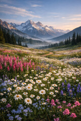 Obraz premium Breathtaking Mountain Landscape with Clear Blue Lake and Pine Trees